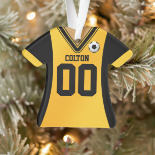 Gepersonaliseerde Black/Yellow Soccer Jersey Ornament