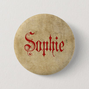 Gepersonaliseerde Blackletter Parchment Sophie Red Ronde Button 5,7 Cm