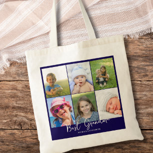 Gepersonaliseerde Blauw Beste Oma Foto Tote Bag