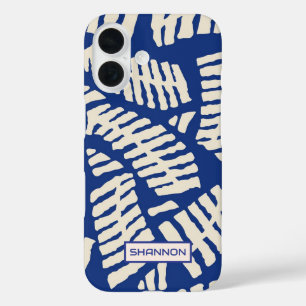 Gepersonaliseerde Blauw Blad Patroon iPhone Case