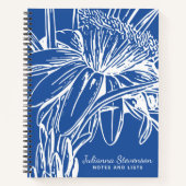 Gepersonaliseerde Blauw en Wit Bloemen Chic Notitieboek (Voorkant)