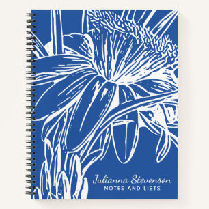 Gepersonaliseerde Blauw en Wit  Bloemen Chic Notitieboek