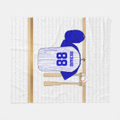 Gepersonaliseerde blauw en wit honkbal t-ball fleece deken (Voorkant (Horizontaal))