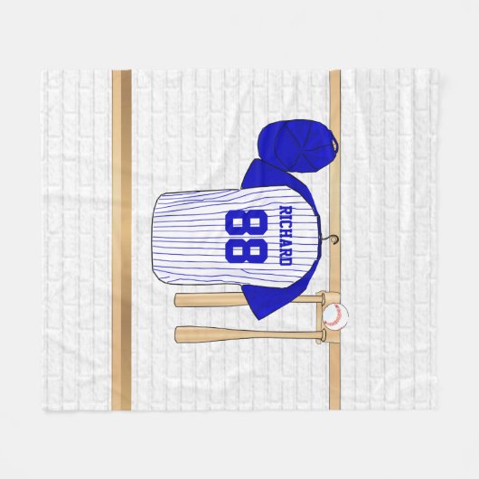 Gepersonaliseerde blauw en wit honkbal t-ball fleece deken (Voorkant (Horizontaal))