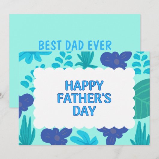 Gepersonaliseerde Blauw Groen Botanische Vaderdag Kaart (Voorkant / Achterkant)