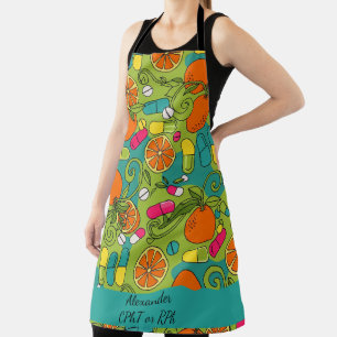 Gepersonaliseerde Blauw & Groen Sinaasappel Apothe Schort