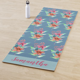 Gepersonaliseerde Blauw Sinaasappel Roze Bloem Yogamat