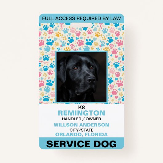 Gepersonaliseerde blauw Wit Service Hond Foto-ID Badge (Voorkant)