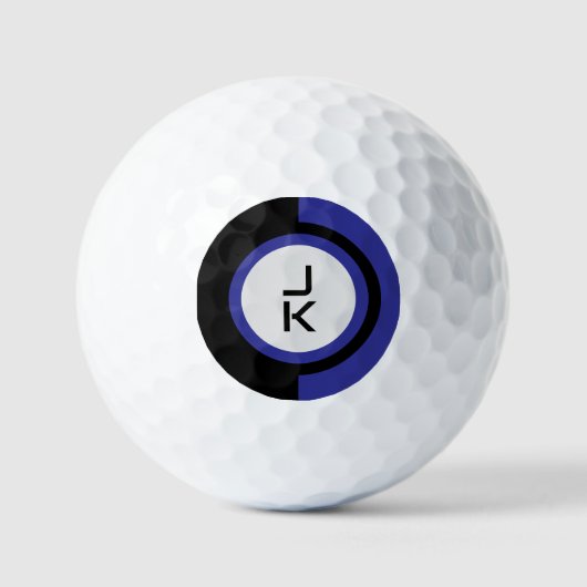 Gepersonaliseerde Blauw Zwart Monogram Golfballen (Voorkant)