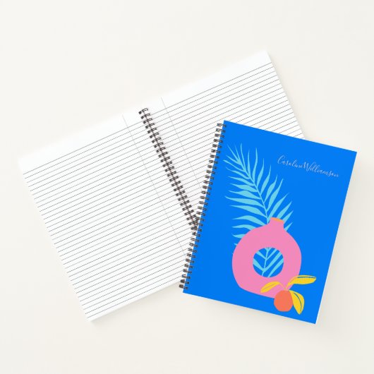 Gepersonaliseerde Blauwe Abstracte Botanische Mode Notitieboek (Binnen)
