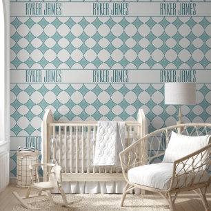 Gepersonaliseerde Blauwe Blauwgroen Diamanten Baby Behang