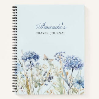 Gepersonaliseerde Blauwe Bloemen Bijbel Verse Notitieboek