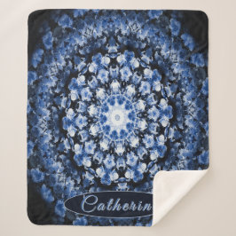 Gepersonaliseerde Blauwe Bloemen Glas Mandala Sherpa Deken