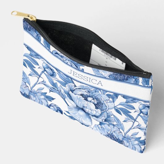 Gepersonaliseerde Blauwe Bloemen Reizen Bloem Make Etui (Open)