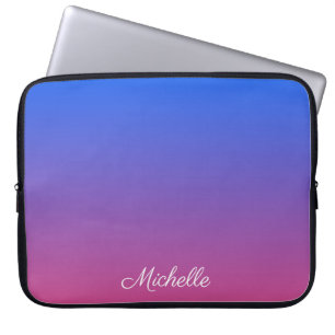 Gepersonaliseerde blauwe en roze ombre gradiënt laptop sleeve