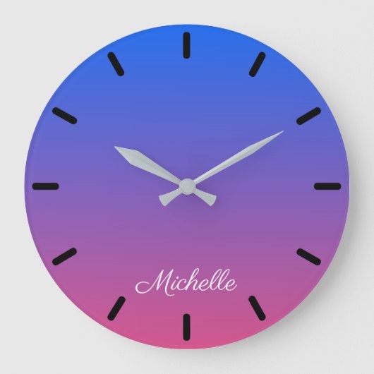 Gepersonaliseerde blauwe en roze ombregradiënt grote klok (Voorkant)
