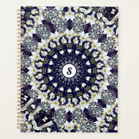 Gepersonaliseerde Blauwe en Witte Mandala Spiraalp Planner (Voorkant)