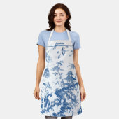 Gepersonaliseerde Blauwe en Witte Pagode Chinoiser Schort (Gedragen)
