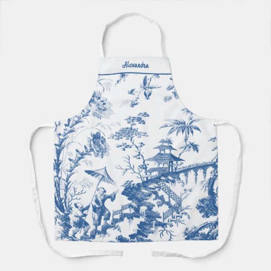 Gepersonaliseerde Blauwe en Witte Pagode Chinoiser Schort (Voorkant)