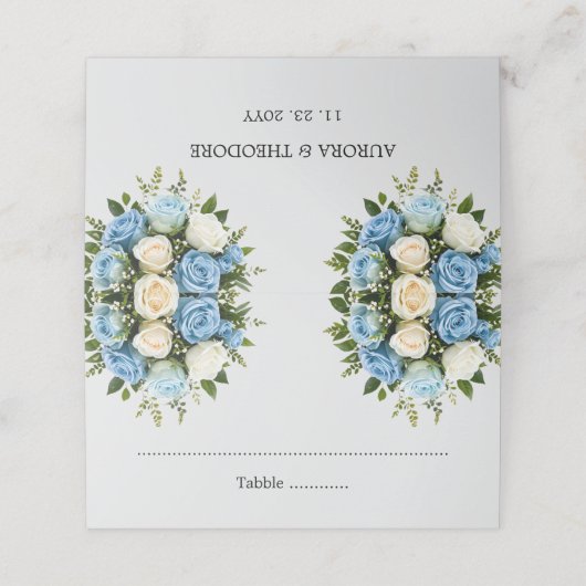 Gepersonaliseerde blauwe en witte Rose Place kaart (Buitenkant ongevouwen)