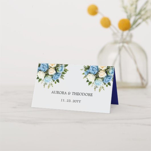 Gepersonaliseerde blauwe en witte Rose Place kaart (Achterkant)