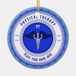Gepersonaliseerde blauwe fysieke therapie Caduceus Keramisch Ornament