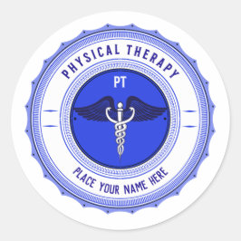 Gepersonaliseerde blauwe fysieke therapie Caduceus Ronde Sticker