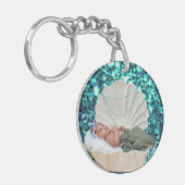 Gepersonaliseerde Blauwe Glitter Keyring met Aange Sleutelhanger (Voorkant Links)