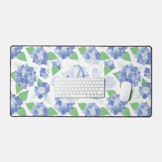 Gepersonaliseerde Blauwe Hortensia Bloemen Bureaumat (Keyboard & Muis)