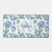 Gepersonaliseerde Blauwe Hortensia Bloemen Bureaumat (Voorkant)