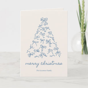 Gepersonaliseerde Blauwe Kerstboom Doodle Bow Opge Feestdagen Kaart
