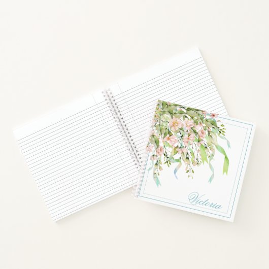 Gepersonaliseerde blauwe linten Greenery Elegant N Notitieboek (Binnen)