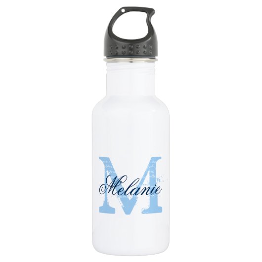 Gepersonaliseerde blauwe monogram bruiloft waterfl waterfles (Voorkant)