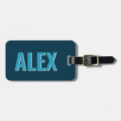 Gepersonaliseerde Blauwe Monogram Schaduw Bagagelabel (Voorkant horizontaal)