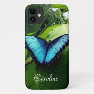 Gepersonaliseerde blauwe morpho vlinder natuur fot iPhone 11 hoesje