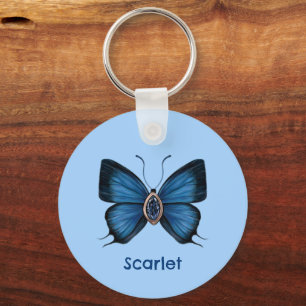 Gepersonaliseerde blauwe saffier vlinder edelsteen sleutelhanger
