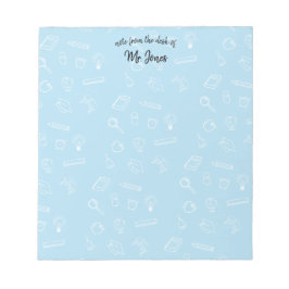 Gepersonaliseerde blauwe school thema notitieblok