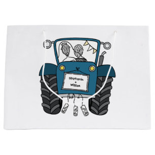 Gepersonaliseerde Blauwe Tractor Land Bruiloft Gif Groot Cadeauzakje