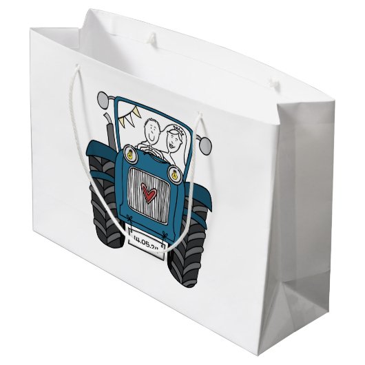 Gepersonaliseerde Blauwe Tractor Land Bruiloft Gif Groot Cadeauzakje (Achterkant Gekanteld)