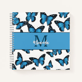Gepersonaliseerde Blauwe Vlinder Monogram Schetsbo Notitieboek