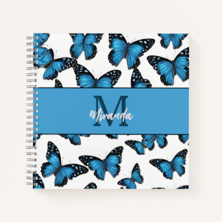 Gepersonaliseerde Blauwe Vlinder Monogram Schetsbo Notitieboek