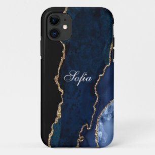 Gepersonaliseerde Blauwe & Zwarte Agaat iPhone 11 Hoesje