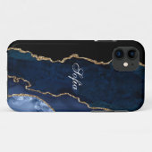 Gepersonaliseerde Blauwe & Zwarte Agaat Case-Mate iPhone Case (Achterkant (horizontaal))