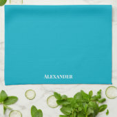 Gepersonaliseerde Blauwgroen Blauwe Plain Solid Wh Theedoek (Gevouwen)