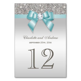 Gepersonaliseerde Blauwgroen Blue Faux Bow Silver  Kaart
