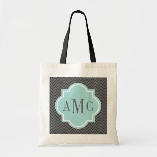 Gepersonaliseerde blauwgroen canvas tas met 3 lett (Voorkant)