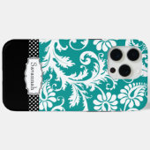 Gepersonaliseerde Blauwgroen Damask Case-Mate iPhone Case (Achterkant (horizontaal))