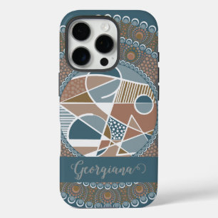 Gepersonaliseerde Blauwgroen en Gouden Abstracte A iPhone 16 Pro Hoesje