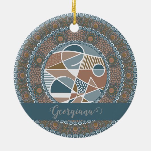 Gepersonaliseerde Blauwgroen en Gouden Abstracte A Keramisch Ornament (Achterkant)