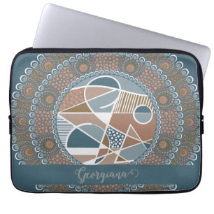 Gepersonaliseerde Blauwgroen en Gouden Abstracte A Laptop Sleeve